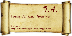 Tomanóczy Avarka névjegykártya
